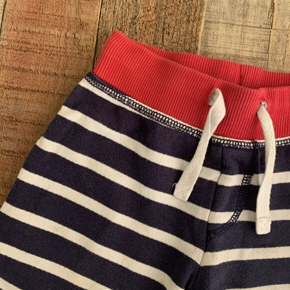 Hanna Andersson Boys Navy Blue And White Striped Sweat Shorts with red waistband - Picture 3 of 4